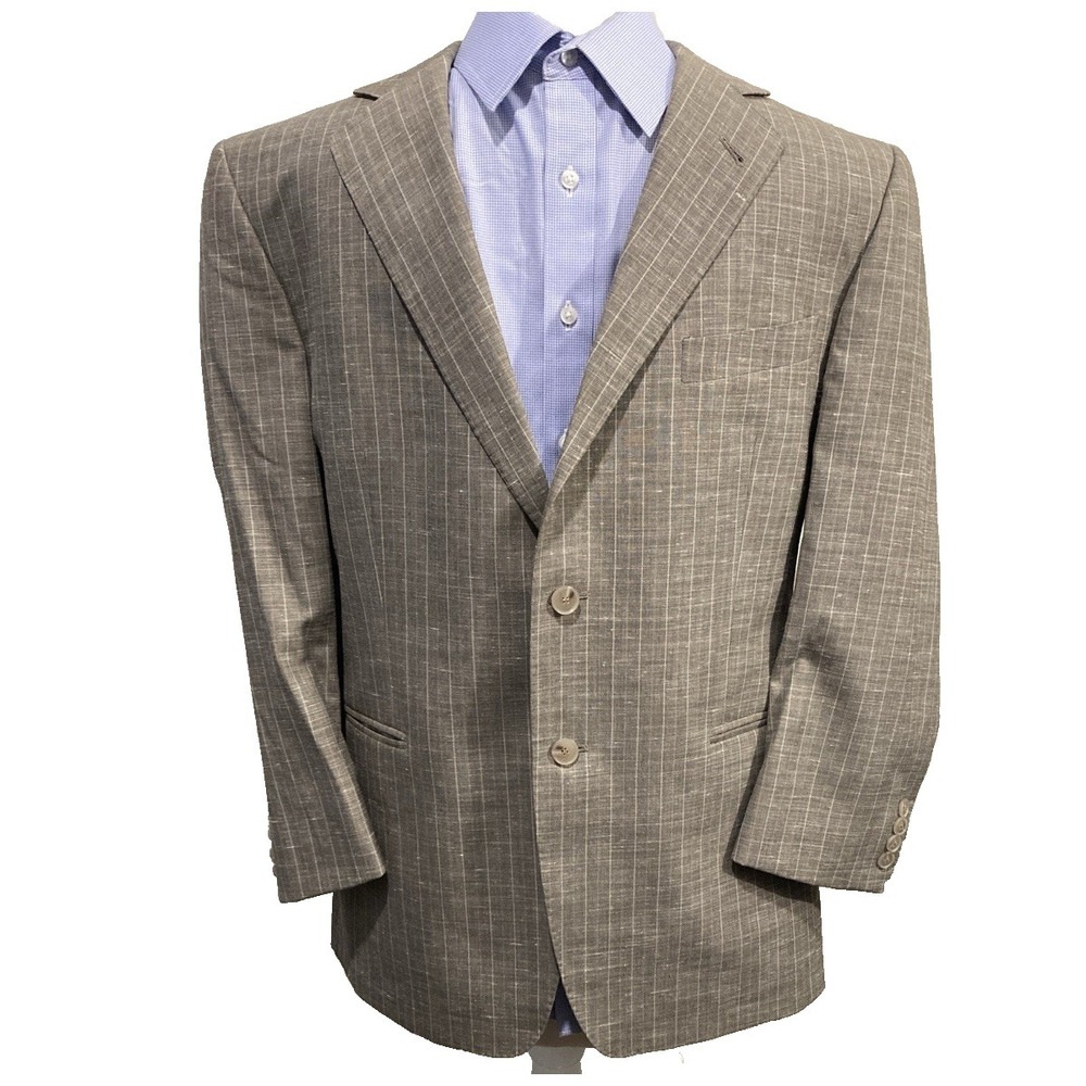Jos A Bank Wool/Linen 42S Brown Plaid Sport Coat Mens Short Mexico